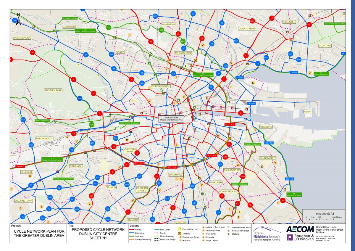 Карта велосипедных дорожек Дублина