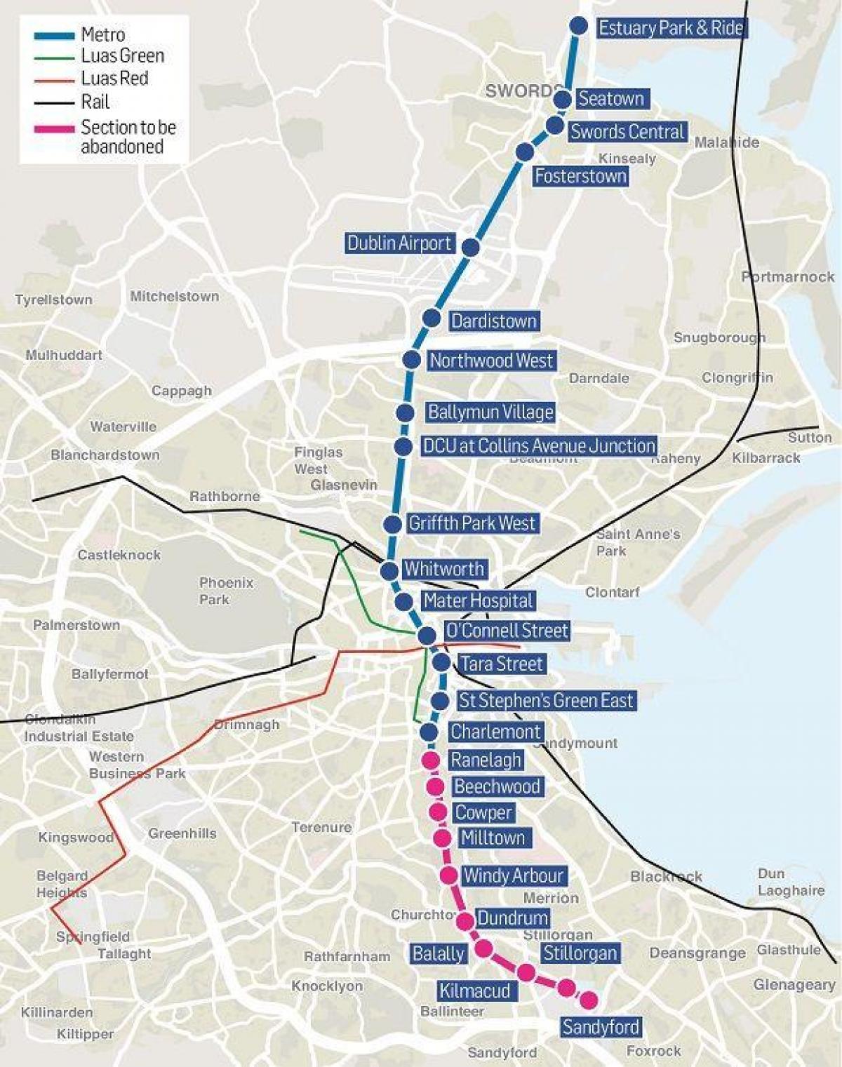 Карта станций метро Дублина