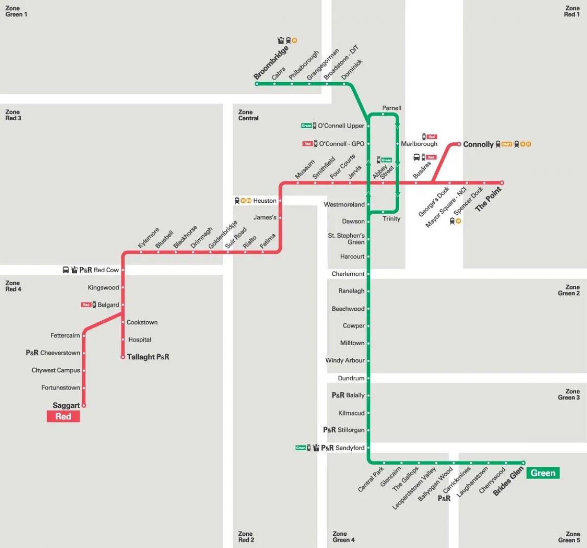 Карта трамвайных станций Дублина